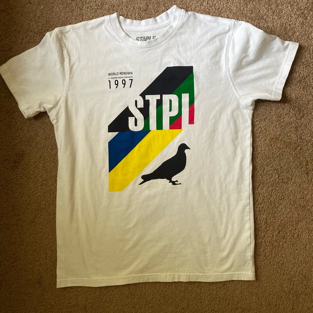 Staple Pigeon White Graphic Tee with Multicolor Design